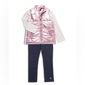 Calvin Klein girl’s 3-piece Vest-Shirt-Legging set